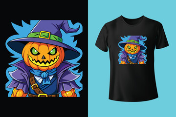 Scary angry scarecrow Halloween party illustration silhouette t shirt design