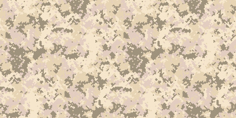 Abstract desert camouflage pattern.  Neutral beige and brown tones create a seamless digital texture ideal for fashion, backgrounds, and militaryinspired designs. © Olena