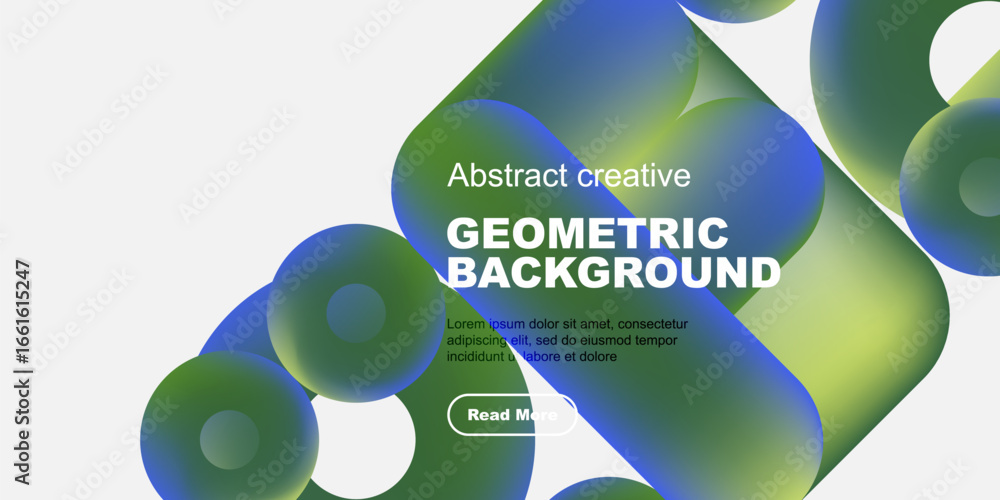 Poster abstract geometric shapes overlap, creating vibrant color gradients. text promotes creative backgrou