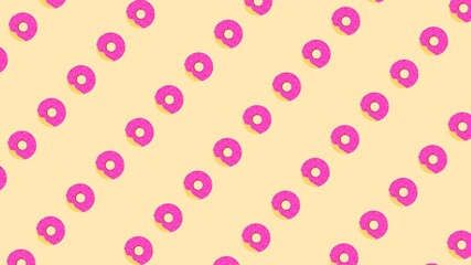 Illustration of a smooth donut pattern with a flat cartoon doodle style. Summer, dessert, sweet.