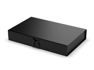 Black folding gift box mockup on white background. Side view. 3d illustration.