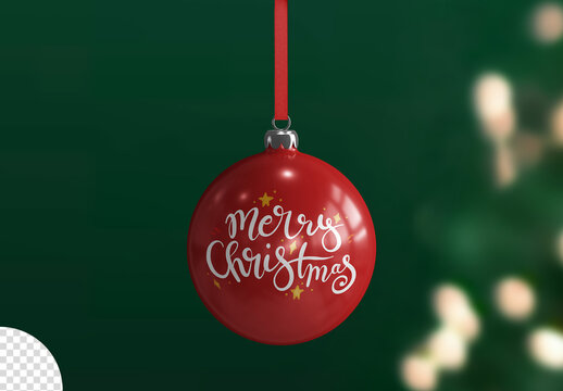 Hanging Christmas Ball Ornament Mockup Isolated