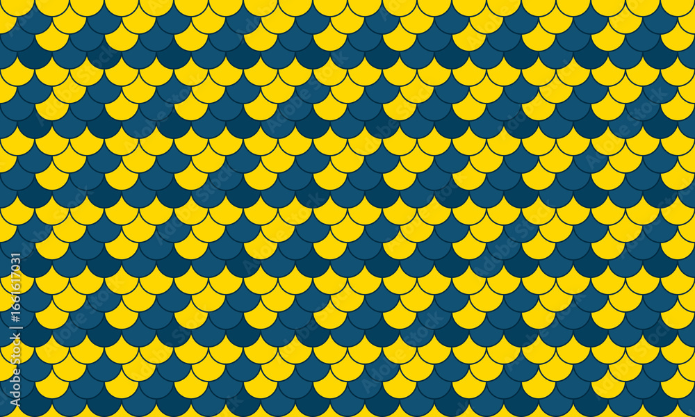 Poster vibrant geometric pattern featuring interlocking scales in sunny yellow and deep teal. perfect for b