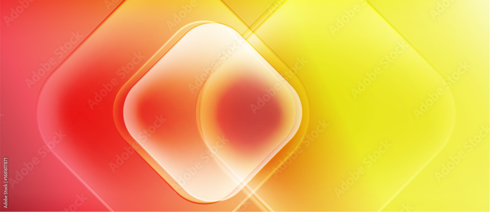 Poster abstract composition featuring layered squares, gradients from red to yellow. bright, smooth shapes 
