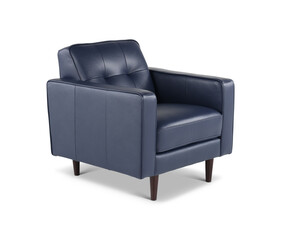 Blue Leather Armchair On PNG Transparent Background. Cut Out Clipping Path With Adobe Photoshop Pen Tool.PNG Transparent Chair