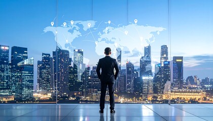 Businessman global vision cityscape
