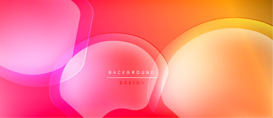 Abstract fluid shapes blend, creating vibrant pinks, oranges, yellows. Modern design suggests energy, movement, fluidity. Background features text elements.
