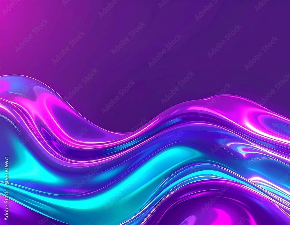 Poster abstract 3d flowing waves with vibrant neon glow and gradient background