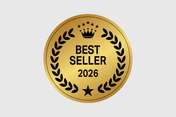 golden Best Seller 2026 badge with  laurel wreath and  star design 