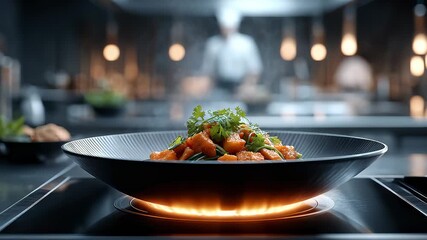 Exquisite Food Cooking and Presentation in Professional Kitchen
