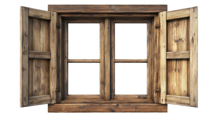 Wooden window frame rustic architectural element isolated on white background