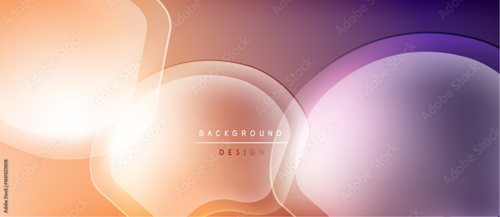 Poster abstract background features overlapping translucent shapes. colors blend from peach to purple. mini