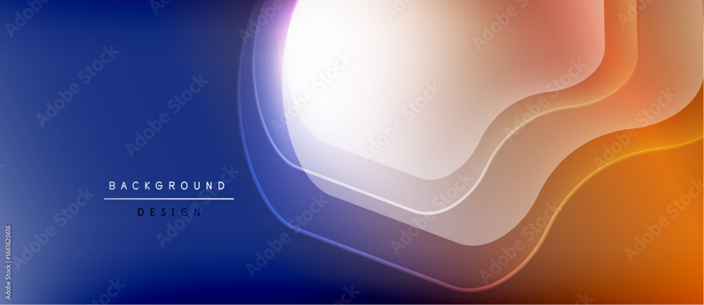 Poster abstract background features flowing layers. blue transitions to orange, creating dynamic visual eff