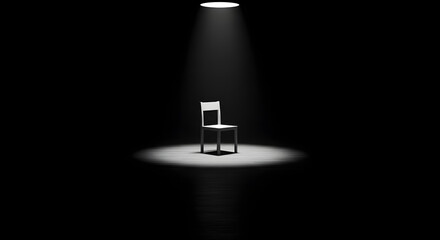 Lonely Chair in Dark Room – Minimalist Composition with Stark Lighting and Elongated Shadows