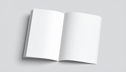 Blank open softcover book with empty pages viewed from an angle. A clean template for showcasing content or design concepts