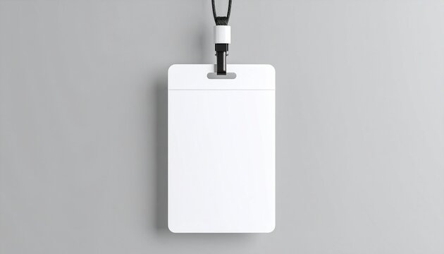 Vertical blank plastic ID card mockup with lanyard. Template for corporate identity, event access pass, and security credentials