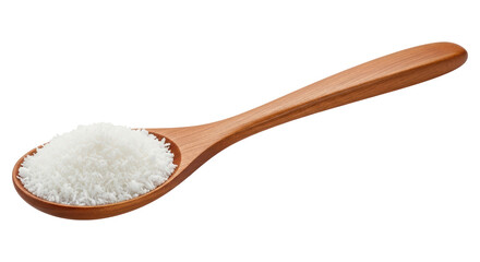 Isolated Coconut Shavings in Wooden Spoon