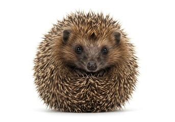 Obraz premium Cute Small Hedgehog with Spiky Brown Fur Sitting on White Background