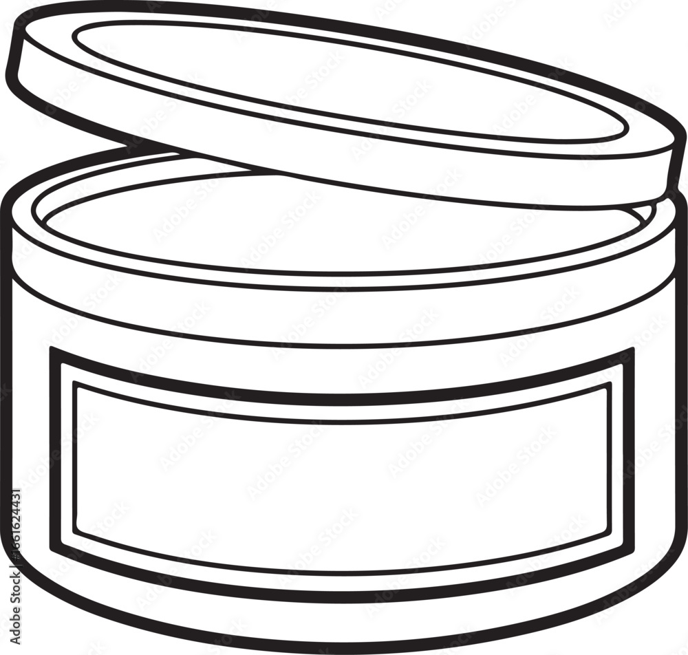 Poster simple outline drawing of an open tin can with a blank label and lid ajar for product packaging