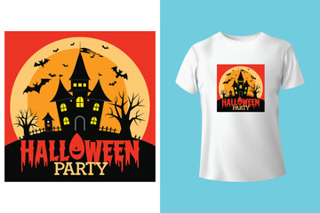 t shirt of Happy Halloween Typography Illustration with Skull, Ghost and Spider Web