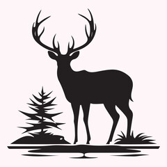 Wildlife Deer Drinking Silhouette