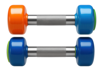 Vinyl-coated dumbbells in bright colors for beginner weight lifting