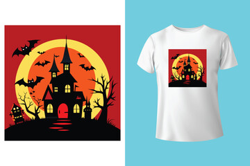 t shirt of Happy Halloween Typography Illustration with Skull, Ghost and Spider Web