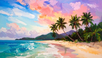 Fototapeta premium Beach sunset, firefly hues