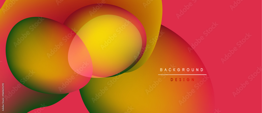 Poster abstract vibrant shapes overlap. red, yellow, green gradients create dynamic visual effect. modern d