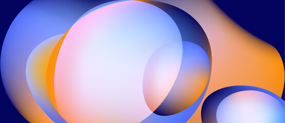 Abstract composition featuring overlapping circles. Soft gradients create luminous, fluid shapes against dark background. Colors blend, evoking depth.