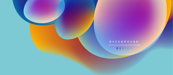 Abstract colorful bubbles overlap, creating vibrant gradients. Light blue background provides contrast. Text reads background design.