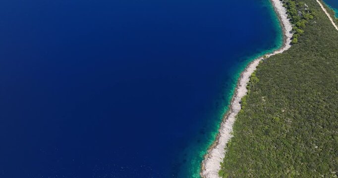 Goli Rat in Mljet facing island of Lastovo, Revealing drone shot