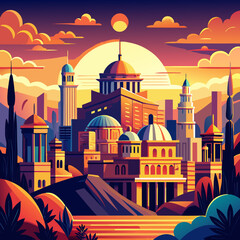 sunset over the city