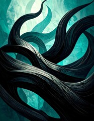 Dark tendrils against a teal backdrop