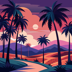 palm trees on the beach at sunset
