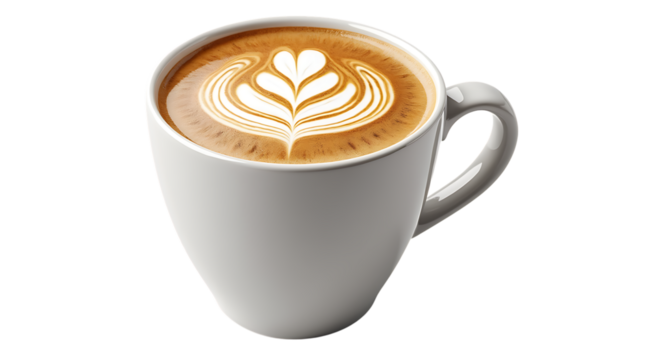 Delicious ceramic coffee mug filled with latte art heart shape