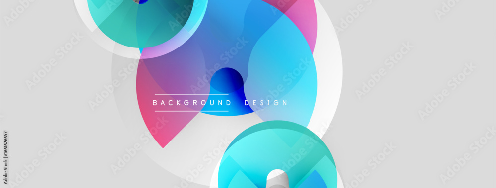 Poster abstract shapes overlap, creating vibrant color gradients. minimalist design with light gray backgro
