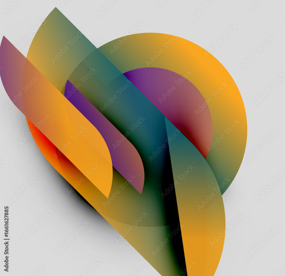 Poster abstract colorful shapes overlap, creating dynamic visual composition. gradients blend hues, offerin