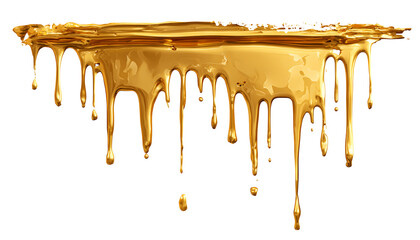 Gold paint stain dripping with a shiny, metallic effect
