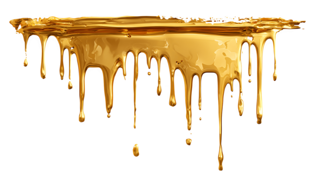 Gold paint stain dripping with a shiny, metallic effect
