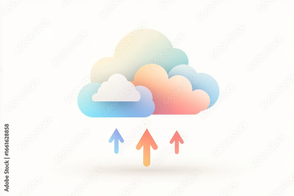 Poster colorful cloud computing concept with upward arrows for data transfer
