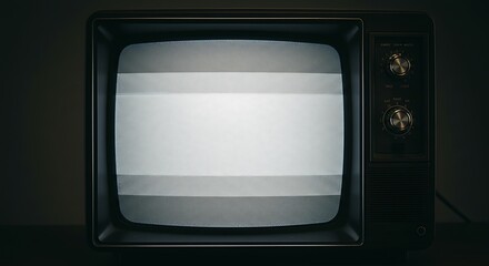 Vintage Black and White Television Set with Screen Displaying Static in Dim Room