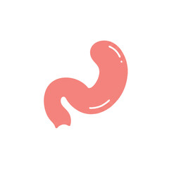 A minimalist 2D flat vector illustration of the human appendix, presented as a small curled shape in solid pale red with clean lines, isolated on a pure white background.