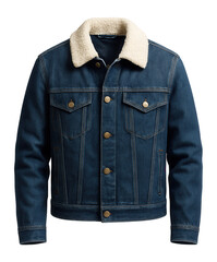Denim jacket with shearling collar and button closures