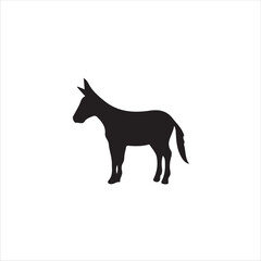 Silhouette of a donkey isolated on white background, a farm animal icon