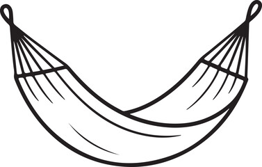 Hand-drawn sketch of a comfortable fabric hammock swaying gently suspended between two points outdoors