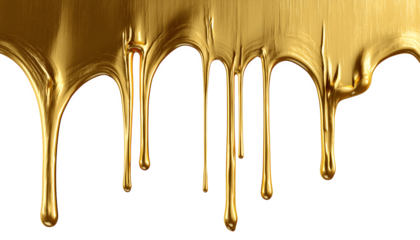Gold paint stain dripping with a shiny, metallic effect

