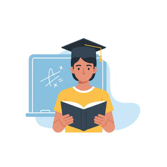 Student with Graduation Cap Reading a Book