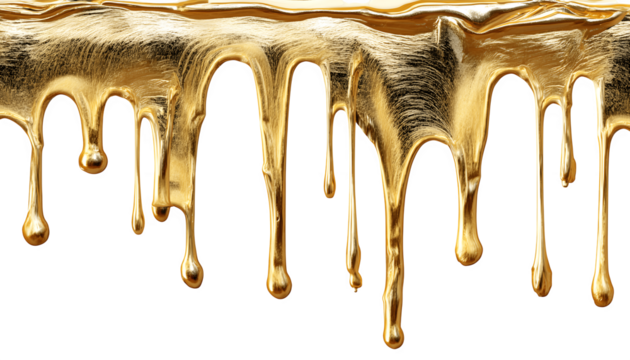 Gold paint stain dripping with a shiny, metallic effect
