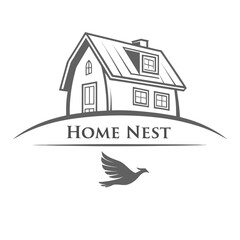 Elegant home nest logo with a bird flying